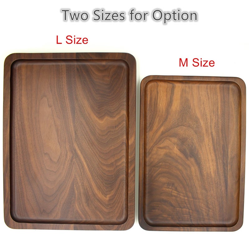 Bamber Wood Serving Tray Wooden Decorative Coffee Tea Platter Black Walnut 15.3 x 11.4 Inches - Image 2